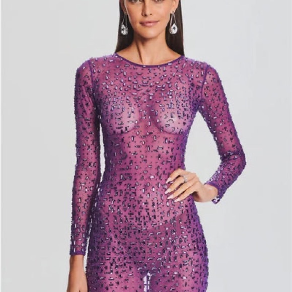 ‼️WOW‼️OhPolly Dress SEXY brown Mocha color LONG SLEEVE MAXI RHINESTONES DRESS‼️ - Picture 9 of 11